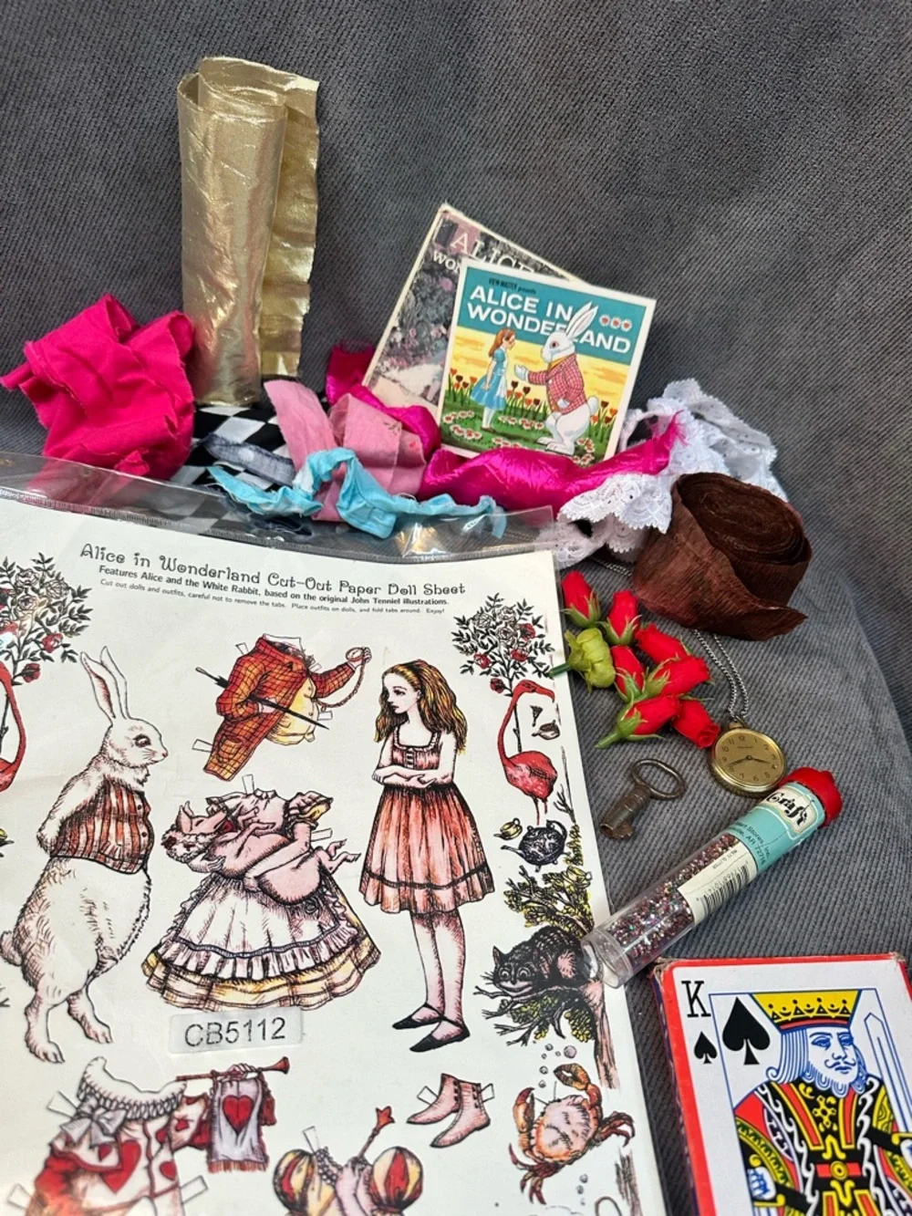 Alice in wonderland vintage Junk journal kit fabrics etc
